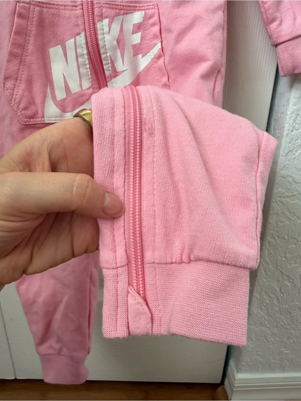Nike Pink Hooded Zip One-Piece Bodysuit for Kids